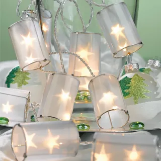 hellum LED Lichterkette Sterne, 10 LED warmweiß für innen, mit Trafo | Lichterkette mit Stecker, Laternen mit Holografie-Effekt, beleuchtet 1,80m, für Weihnachten, Advent, Fenster <59lm 564181