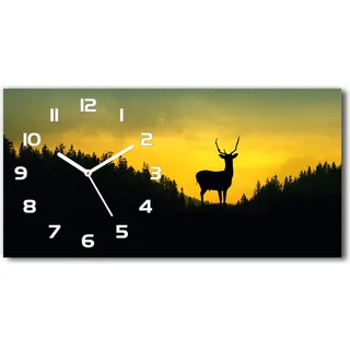 Wanduhr aus Glas – 60x30 cm - Glasbild - Glasuhr - Gehärtetes Glas - weisse-zeiger - Hirsch