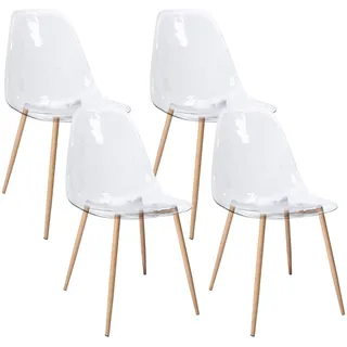 CangLong Satz von 4 Home Chair Modern Transparent Polycarbonat Robuste Esszimmerstühle mit Metallbeinen für Küche Esszimmer & Gardon