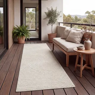 Paco Home Outdoor Teppich Wetterfest Balkon Wohnzimmer Skandinavisches Boho Einfarbig Grösse 80x150 cm - Creme