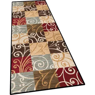 Ufamiluk Teppich läufer Flur waschbar rutschfest wetterfest wasserfest klein Flur Teppich Bad teppiche für Flur draußen Balkon küche Wohnzimmer 40x300cm Beige Rot braun ColorM