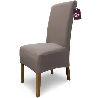 Scheffler Home Stuhlhussen Emma Cottina Taupe 6er Set – Elastische waschbare Stuhlbezüge aus Baumwolle – Stuhlabdeckungen für Hochlehner Esszimmerstühle – Öko-Tex Zertifiziert