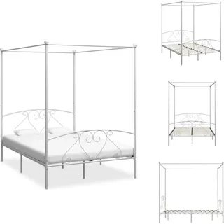 vidaXL Himmelbett-Gestell Weiß Metall 140 x 200 cm - Betten & Bettgestelle - Weiß