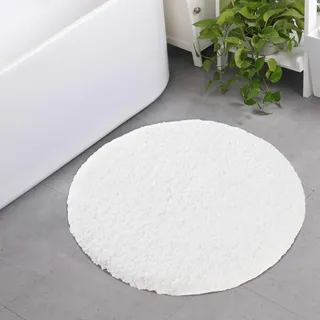 Seavish Luxuriöser weißer Badteppich, 60 cm, zottelig, runder Badezimmerteppich, rutschfest, effizient, wasserabsorbierend, maschinenwaschbar, getuftet, kreisförmig, Badematte, Plüsch, runder Teppich