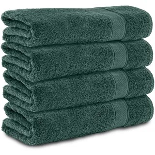 Komfortec 4er Badetuch Set aus 100% Baumwolle – 50x100 cm – Extra Weich & Saugstark – Frottee Badehandtücher Schnelltrocknend – Dunkelgrün