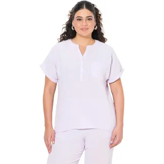 Ulla Popken Damen Musselin-Bluse, Oversized, Tunika-Ausschnitt, Halbarm, Lavendel, 50-52 EU