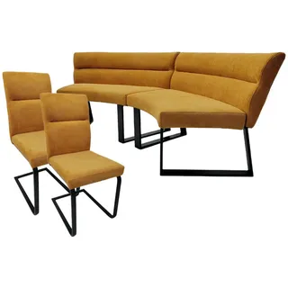 Woward 2xEssbank Polsterbank Essbank + 2xFreischwinger Esszimmerstuhl Leinenoptik rund