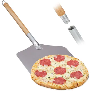 Relaxdays Pizzaschneider 30,5 x 30,5 cm Aluminium/Holz/Silber