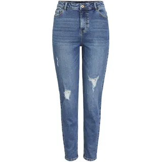 Pieces Kesia Mom Ankle Destroy235 Vi Hochtaillierte Jeans - Medium Blue Denim, XL