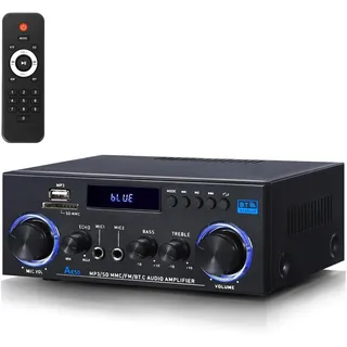 AK50 HiFi-Verstärker Heim-Audio, Stereo-Receiver 400 W Heim-2-Kanal-Bluetooth 5.0-Leistungsverstärkersystem, FM-Radio, USB, SD-Karte, mit Fernbedienung für Heimkino-Lautsprecher Studio