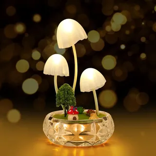 StarryEver Mushroom Night Light Pilz Nachtlicht Kinder. LED Warmweiß Nachttischlampe, Klein Tischlampe,Glas Stilllicht Dimmbar für Kinderzimmer