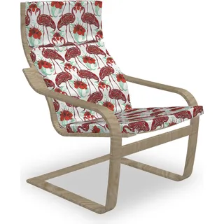 ABAKUHAUS Flamingo Poäng Sessel Polster, floral Birds, Sitzkissen mit Stuhlkissen mit Hakenschlaufe und Reißverschluss, Red Coral Sea Green