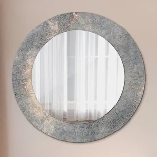 Runder Spiegel mit Modernem Aufdruck - Dekospiegel Wandmontage -Vintage Beton- Ø60cm - Grau