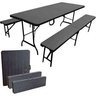 Bierzeltgarnitur Set mit 2xBierbank und 1xBuffettisch,schwarz, klappbar - Schwarz