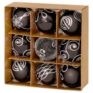 Weihnachtskugeln 60MM Verschiedene Glitzer Schwarz Packung 9
