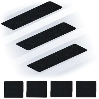 Relaxdays Stufenmatten 16er Set, rechteckige Treppenstufenmatten, 65 x 20 cm, selbsthaftende Treppenteppiche, schwarz