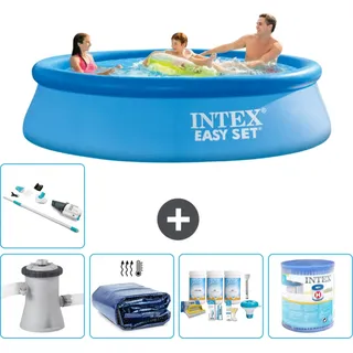 Intex runder aufblasbarer Easy Set-Schwimmpool – 305 x 76 cm – Blau – inklusive Pumpe Sonnensegel - Wartungspaket - Filter - Staubsauger