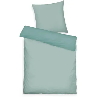 Herding TOM TAILOR Bettwäsche, Satin Bettwäsche MIG (Bettwäsche Set, 80, 200 cm + 135x200 cm, 100% Baumwolle/Satin, mit Doppelnaht am Kissen, Wendemotiv und farbigem Markenreißverschluss, TWO-TONE SOLID COLORS Türkis (Fresh Sage)