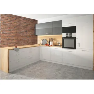 Feldmann-Wohnen Winkelküche Essen Trend weiß / weiß-graphit hochglanz 10-teilig , Holzwerkstoff , L-Form , 160x207x273 cm , Küchen, Küchenzeilen & Küchenblöcke, Eckküchen, Eckküchen ohne Geräte