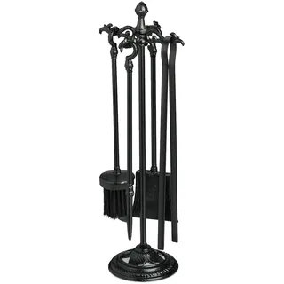 Relaxdays Kaminbesteck Gusseisen 5-teilig schwarz