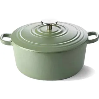 B&K BK Cookware Bourgogne emailliertes Gusseisen 28cm/6.7L Dutch Oven Topf mit Deckel, induktionsgeeignet, runde Kasserolle zum Backen, Schmoren, Eintöpfe, olivgrün