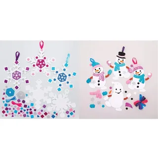Baker Ross AX479 Schneeflocken Mix & Match Deko Anhänger Bastelset für Kinder - 8 Stück, Festliche Kreativsets und Bastelbedarf & AT160 Weihnachtskugeln Mix & Match Schneemann (6 Stück)