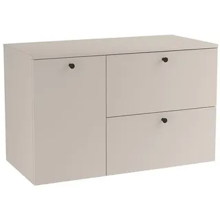 WENA Waschtischunterschrank 100 cm mit Wäschekorb, glatte Fronten, Griffe aus Metall in der Farbe Schwarz (Farbe: Kaschmir) - Beige
