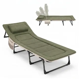 Sekey Campingbett Klappbett faltbar für Erwachsene | Feldbett bis 200 kg belastbar mit Kissen, Reisebett Gästebett für Camping, Festival, Büro, Garten und Wohnmobil - Dunkelgrün