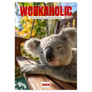 Workaholic - Mach mal Pause und chill wie ein Koala (Wandkalender 2026 DIN A2 hoch), CALVENDO Monatskalender: Lustiger Koala Kalender: Koalas und ... oder Familienkalender. (CALVENDO Spass)