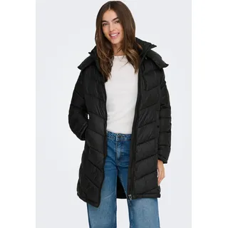 Steppmantel ONLY "ONLTAHIA LW QUILTED COAT CC OTW", Damen, Gr. S, schwarz (schwarz detail:lining schwarz), Web, Obermaterial: 100% Nylon, unifarben, regular fit, hoch geschlossener Ausschnitt, Mäntel Steppmantel