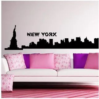 Ambiance Sticker, selbstklebend, Wanddekoration – Heimdekoration Skyline Skyline Silhouette Wandaufkleber für Haus Schlafzimmer Kopfteil – Schwarz, H 40 x B 160 cm