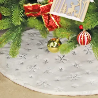 SALCAR Weihnachtsbaumdecke Rund 120cm, Kunstfell Schneeflocke Weihnachtsbaum Decke Weiß, Groß Christbaumdecke Tannenbaum Decke Plüsch Weihnachtsbaum Rock für Weihnachtsbaum Deko