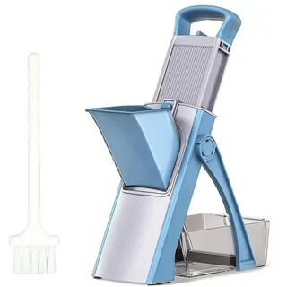 Gemüseschneider,Verstellbar Edelstahlklingen,Blau | Gemüsehobel Multifunktional mit Auffangbecken,für Küche,Gurken,Zwiebeln,Kartoffeln