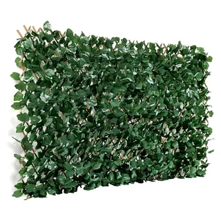Erweiterbarer Gitterzaun aus Weide mit künstlichem Blattwerk aus Ahornblättern – 100x200 cm flexibel ausziehbar – Sichtschutz und Dekoration für Wohnzimmer, Garten, Balkon und Terrasse - Grün