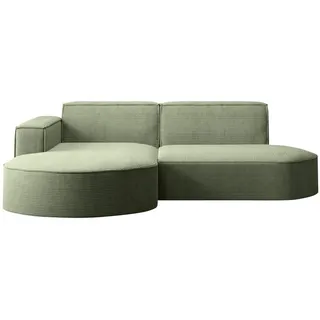 Kaiser Möbel Ecksofa mit runden Abschlüssen aus Cordstoff – Modena Studio, modernes Sofa, Hellgrün, Links - Grün