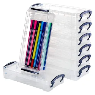 8er Set Stifteboxen aus Kunststoff mit Schnappverschluss, stapelbar und transparent
