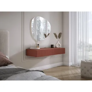 Hängender Schminktisch mit zwei Schubladen, geriffelte Front - Farbe: Ziegel, 100 x 40 x 16 cm - Rot