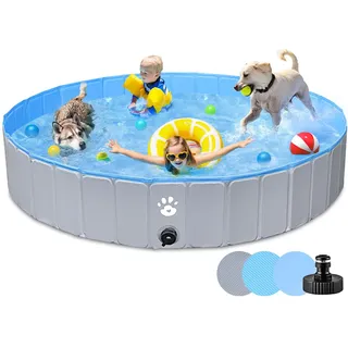 Gindoly Hundepool,Faltbare Hundepools für Kleine, Mittlere&Große,Swimmingpool Planschbecken Hundebadewanne Faltbarer für Hunde und Katzen,Abriebfest&Rutschfest-160 * 30cm