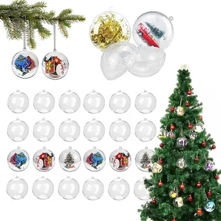 24 Stück Weihnachtskugeln Acrylkugeln Plastik Kugeln 4cm 4cm durchsichtige Kugel transparente Bastelkugeln Christbaumkugeln Durchsichtige Kunststoffkugeln Dekokugeln Aufhängen von Weihnachtsschmuck