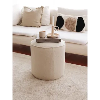 Atelier Del Sofa Elegant Cream Pouffe, 43 x 45 x 43 cm | 100% Wooden Frame, Soft Teddy Fabric, 24 DNS Feather Cushion | Perfect for Modern Living Rooms & Bedrooms