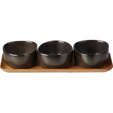 Aida RAW crafted - 3 x Organic bowls on teakwooden board - Metallic brown (15954), Schüssel + Schale, Braun
