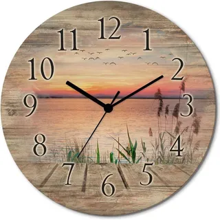 ARTland Holz Wanduhr Funkuhr - schwarzer Zeiger Der See in den Farben der Wolken Größe: 30x30 cm - Blau