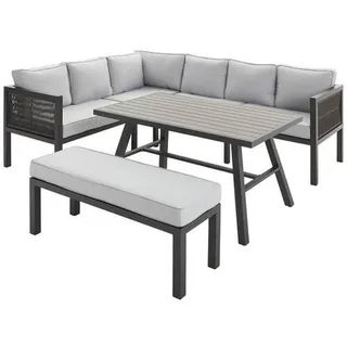 Ambia Garden Dining-Loungeset , Hellgrau, Dunkelgrau , Metall, Kunststoff, Textil , 16-teilig , Füllung: Schaumstoff,Faserbällchen , 244x195 cm , Gartenmöbel, Loungemöbel, Loungegarnituren