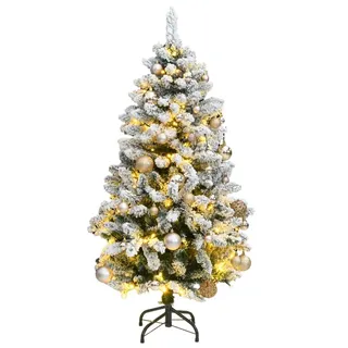 Künstlicher Weihnachtsbaum Klappbar 150 LEDs & Kugeln 150 cm - Grün, Weiß, Rosa