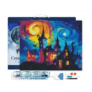 Figured'Art Diamond Painting Erwachsene 40x50cm Mit Rahmen Ganze Leinwand gespannt Fantasie Schloss 5D Bilder Eckige Steine - DIY Set Basteln