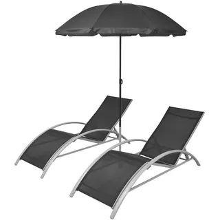 vidaXL Sonnenliegen Set 3-tlg. Schwarz/Silber