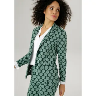 Jerseyblazer ANISTON SELECTED, Damen, Gr. 40, grün (dunkelgrün, mint), Jersey, Obermaterial: 60% Polyester, 30% Viskose, 10% Elasthan, gepunktet, gestreift, figurbetont hüftlang, Blazer Jerseyblazer, mit gestreiften Punkten