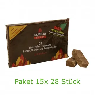 KaminoFlam | Naturholz- und Wachs Kohle-, Kamin- Grillanzünder | 15x 28Stk