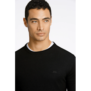 Strickpullover LINDBERGH, Herren, Gr. XL, schwarz, Strick, Obermaterial: 80% Viskose, 20% Nylon, bestickt, unifarben, slim fit hüftbedeckend, Rundhals, Bündchen, Pullover Strickpullover, mit Logo-Stickerei