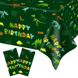 Heboland 2 Stück Dino Geburtstag Deko Tischdecke, 137 x 274cm Einweg Dino Deko Kindergeburtstag Tischdecke Plastik für Dino Party Deko Junge und Mädchen